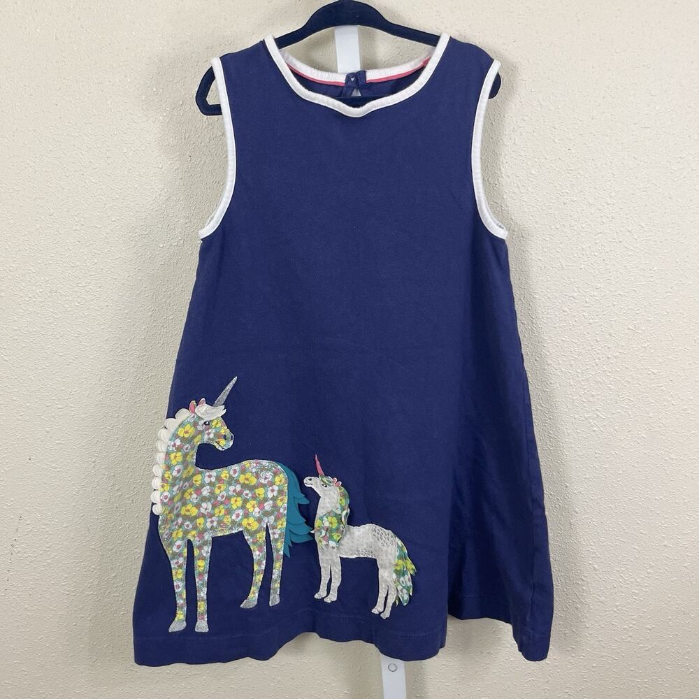 Mini Boden Unicorn Applique Shift Dress Girls 6-7 Navy Floral